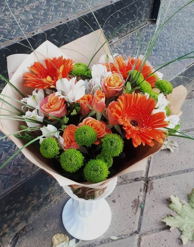 Букет цветов из: Герберы, Хризантемы, Альстромерии и Розы в Скопине