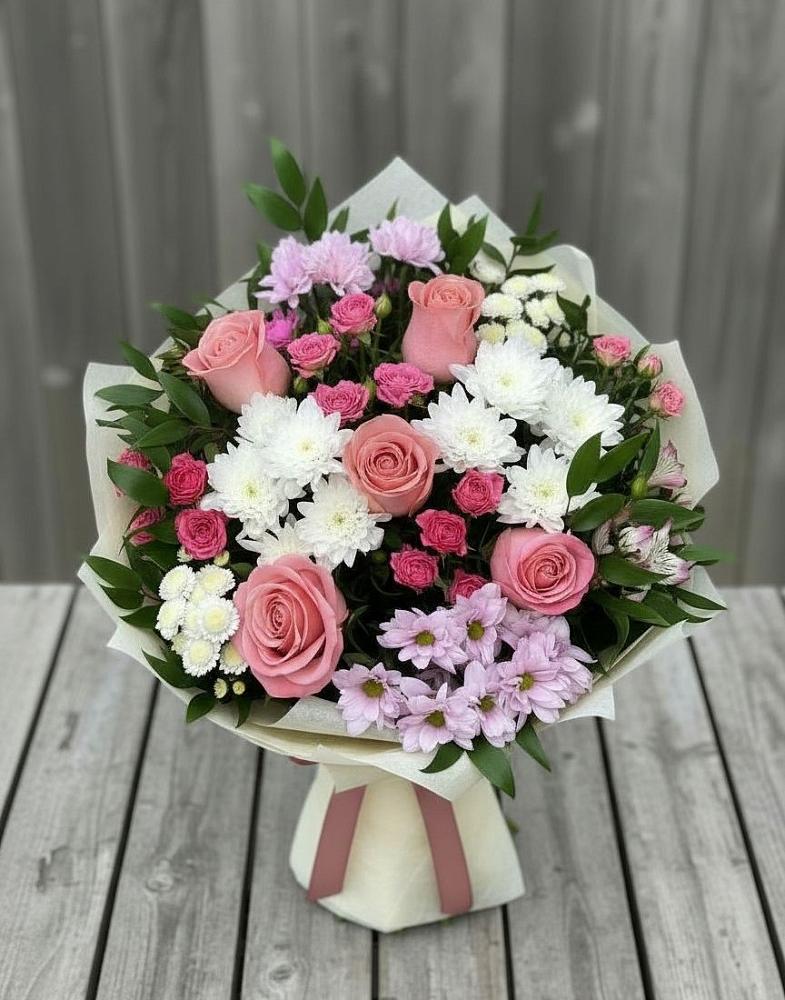 Букет цветов из: Альстромерии, Гвоздики, Розы и Хризантемы в Скопине