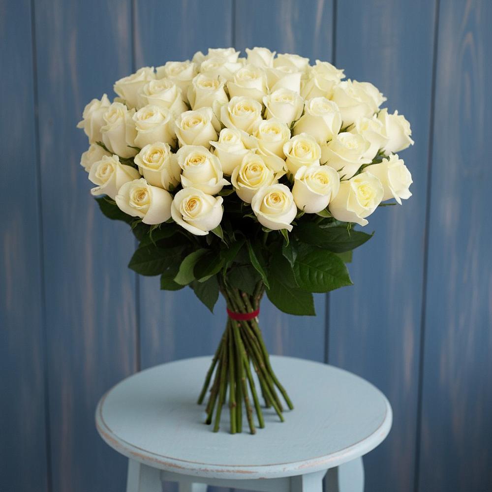 Букет 51 Белая роза Эдлесс Лав в Скопине