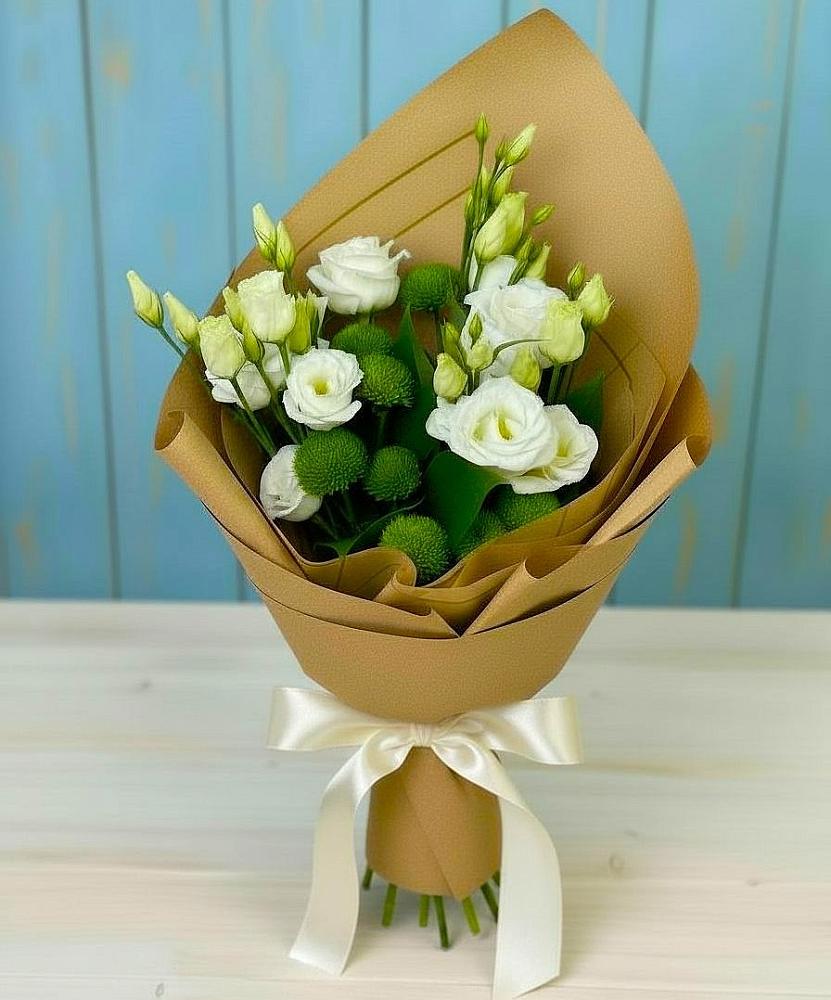 Букет цветов из: Хризантемы и Лизиантусы в Скопине