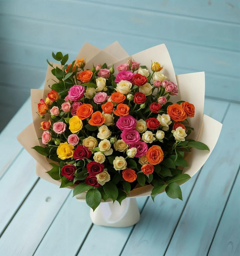Букет Микс из разноцветных кустовых роз в Скопине