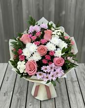Букет цветов из:  Альстромерии, Гвоздики, Розы и Хризантемы в Скопине