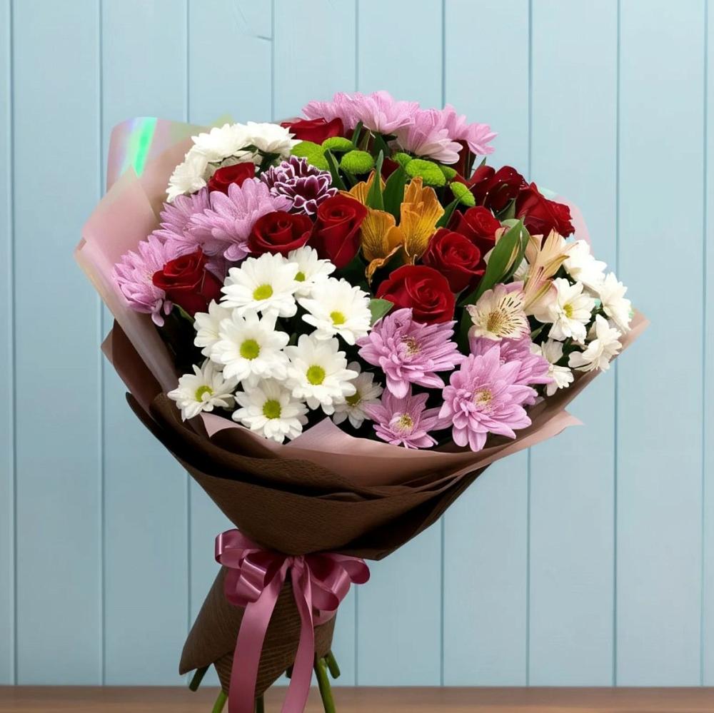 Букет цветов из: Розы, Хризантемы и Альстромерии в Скопине