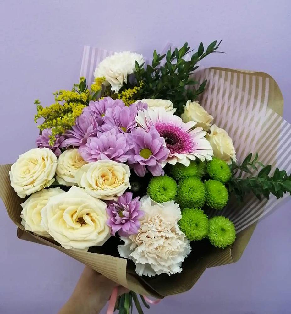 Букет цветов из: Хризантемы, Розы, Гвоздики и Герберы в Скопине