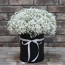 Цветочная композиция из Гипсофила в шляпной коробке в Скопине